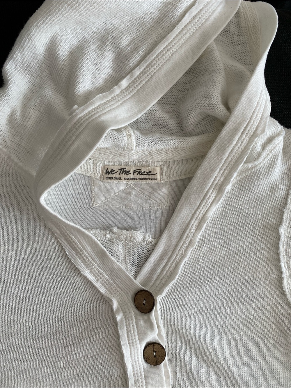Free People We The Free Cream Knit Hooded Henley with coconut shell buttons XS